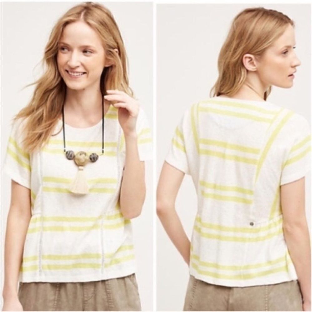 Anthropologie Postmark Yellow Linen Striped Shirt